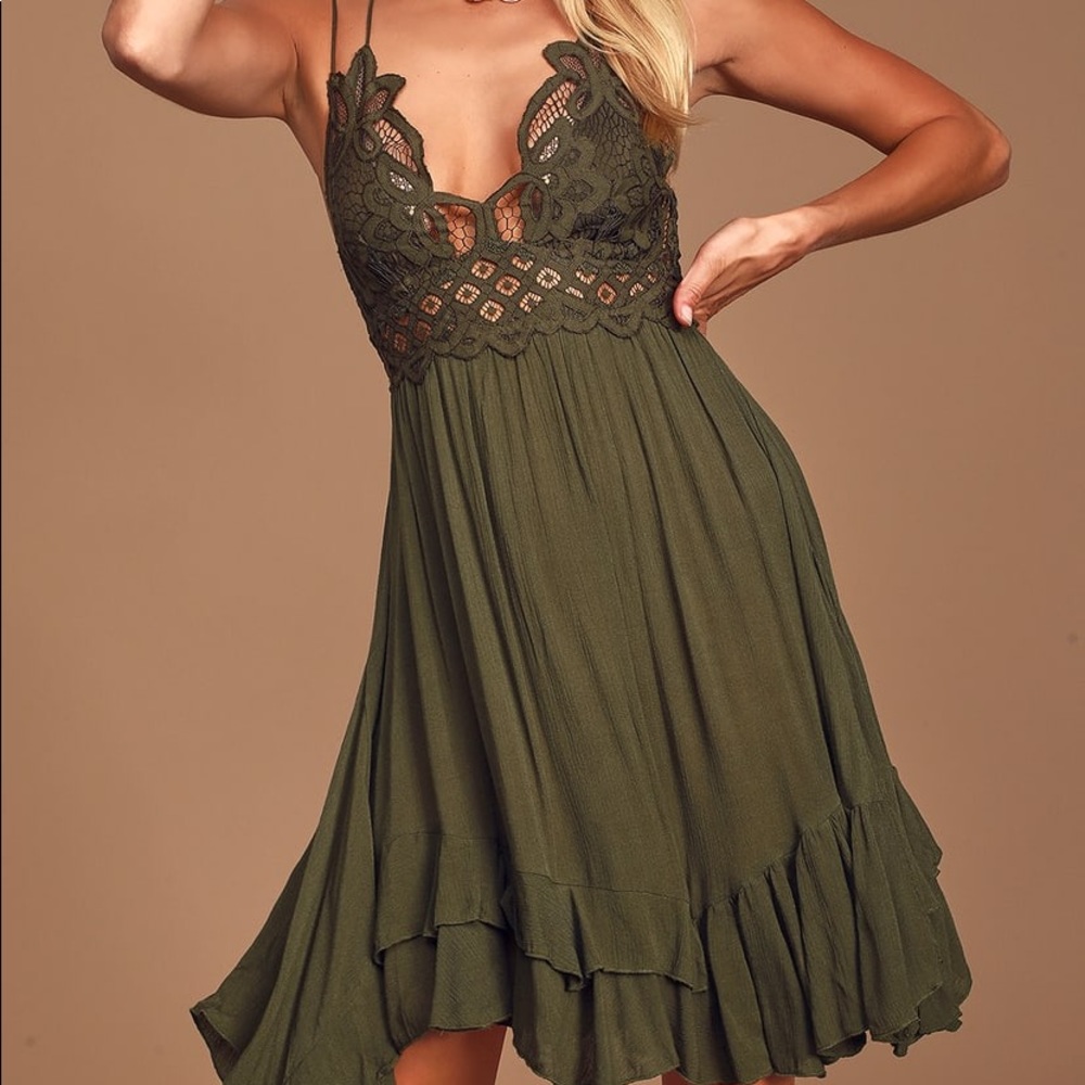 Free People Adella Slip Mini Dress (Army Green)